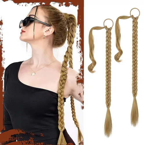 Vista 62 de SOFEIYAN Extensión de cola de caballo trenzada larga con banda elástica y mechón liso envolvente, extensiones de cabello naturales suaves