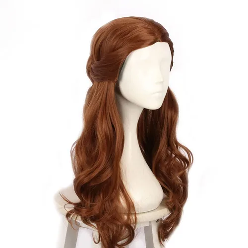 Vista 2 de Peluca marrón con moño largo ondulado para mujer, disfraz de princesa para Halloween Marrón oscuro