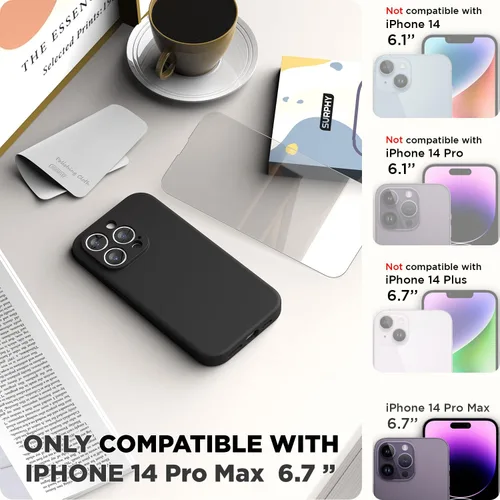 Vista 2 de SURPHY Funda diseñada para iPhone 14 Pro Max con protector de pantalla, (con protección de cámara y forro de microfibra suave), funda de silicona