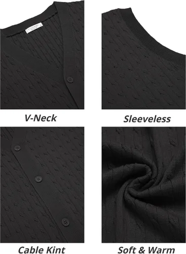 Vista 5 de COOFANDY Chaleco sin mangas para hombre con cuello en V, casual, tejido de cable con botones, cárdigan