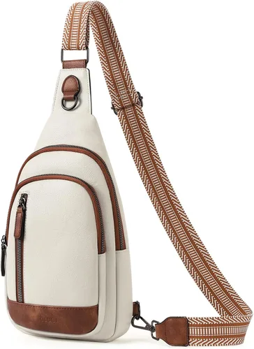 Vista 8 de CLUCI Bolso bandolera para mujeres y hombres, cangureras de cuero para mujer, bandolera pequeña, bolsa de pecho para viajes, senderismo, ciclismo