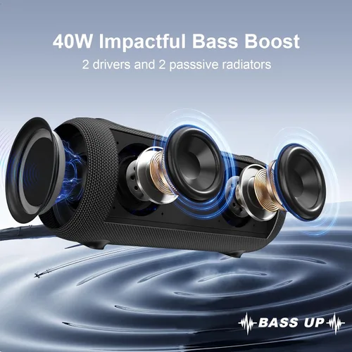 Vista 2 de Passau Altavoces Bluetooth portátiles con sonido estéreo de pico de 40 W, radiadores pasivos, graves profundos, reproducción durante todo el día