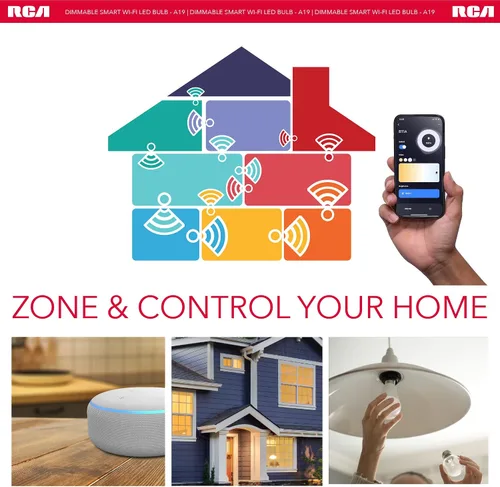 Vista 4 de RCA Bombillas inteligentes, bombilla LED WiFi, luces LED regulables, 800 lúmenes 10 W (60 W EQ A19), compatible con Alexa y Google, control desde
