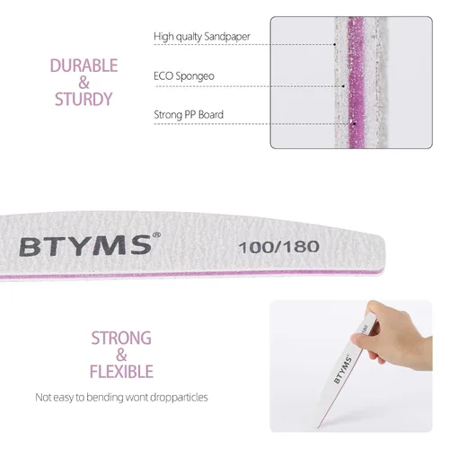 Vista 4 de BTYMS 10 piezas de limas de uñas de grano 100/180 - Tablas de esmeril de doble cara para uñas acrílicas, de gel y naturales