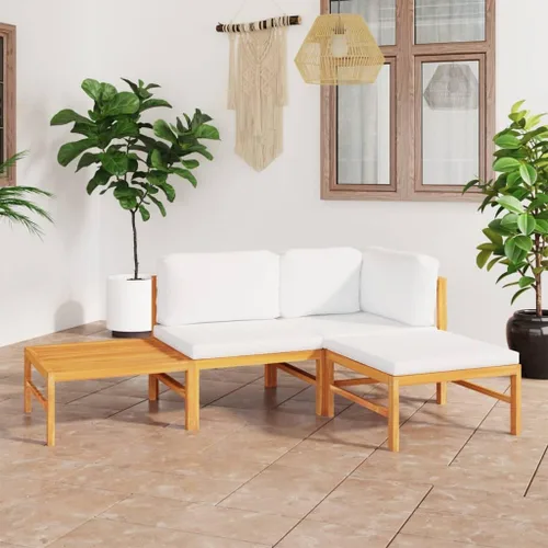 Vista 13 de 4-Piece Patio Lounge Set with Gray Cushions Solid Teak Wood Outdoor Furniture for Garden Balcony Porch Apartment Small Space