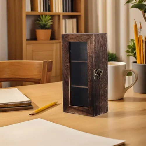 Vista 6 de SEWACC 3-compartment Display Box with Acrylic, Pine Wood Cabinet Organizer