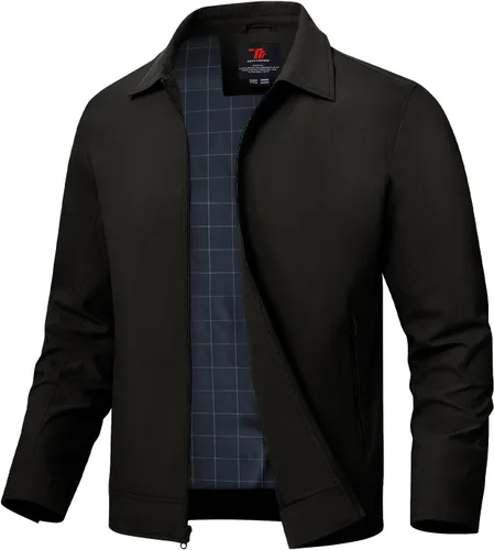 Vista 12 de TBMPOY Chaquetas ligeras para hombre, cortavientos ligeros, con cremallera completa, casual, para trabajo, golf, negocios, otoño, abrigo