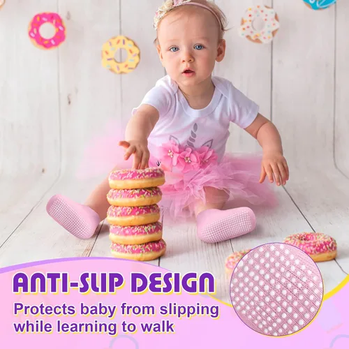 Vista 4 de 30 pares de calcetines antideslizantes para niños pequeños calcetines de tobillo antideslizantes con agarres para niños de 1 a 3 años bebés y niñas