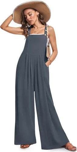 Vista 4 de DACESLON Overol casual de pierna ancha para mujer, overol de verano con tirantes sin mangas con bolsillos