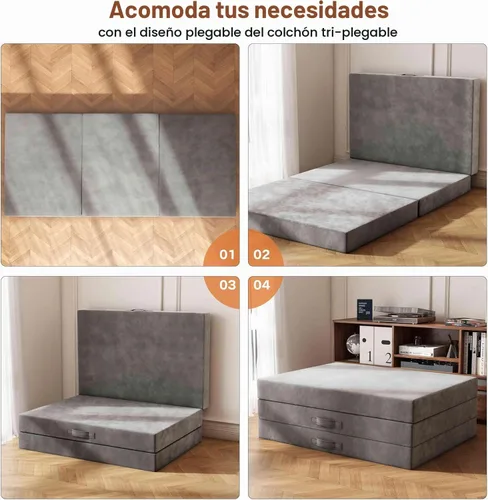 Vista 5 de Swbvs Colchón de espuma viscoelástica de tres pliegues, colchón plegable Full de 4 pulgadas con fundas lavables, diseño reversible, cubrecolchón