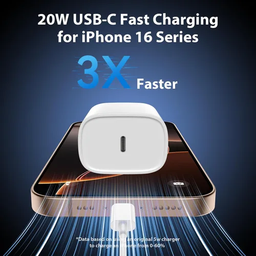 Vista 2 de Cargador para iPhone 16 15 Pro Max de carga rápida, bloque de carga USB C de 20 W para iPhone 16 15 con cable de carga tipo C de 3 metros