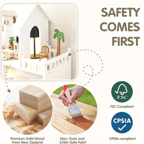 Vista 6 de Estantería de Casa de Muñecas de Madera - Estantería de Casa de Muñecas para Niños Pequeños, Espacio Extra para Almacenamiento de Juguetes y Libros