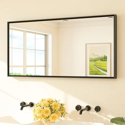 Vista 29 de TETOTE Espejo de baño dorado cepillado de 20" x 30", espejo de tocador de baño rectangular de latón dorado cepillado con marco biselado para sobre