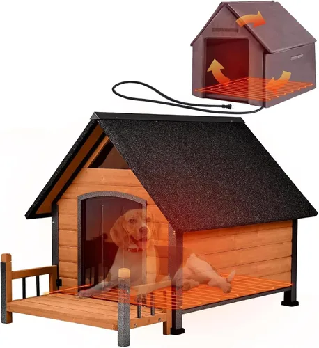 Vista 10 de Jaula de madera para perros para interiores y exteriores con marco de hierro antimasticación para perros pequeños, medianos y grandes, eleva