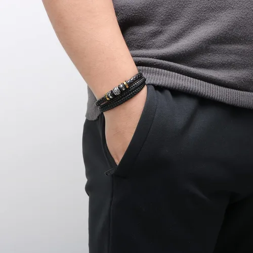 Vista 2 de JoycuFF Men Leather Bracelet Gifts for Birthday Christmast Braided Bracelet for Boyfriend Son Grandson Brother Son 7.58.59 inches Wristband