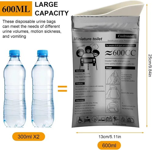 Vista 2 de Coolrunner Disposable Urine Bags, 8/12/20/50 Pack Camping Pee Bags for Men Women, Disposable Urinals Vomit Bags for Travel Urinal Toilet Traffic Jam
