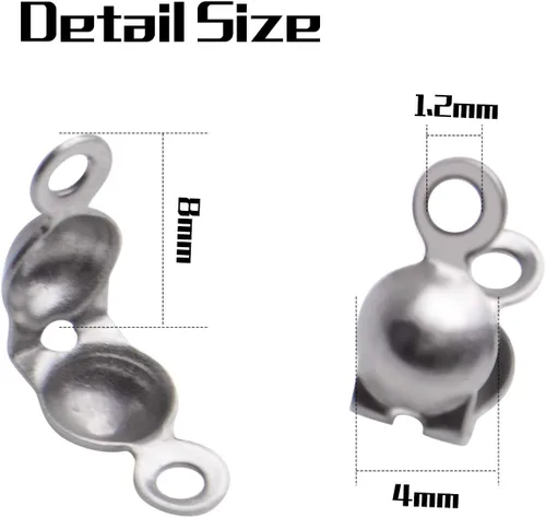 Vista 3 de BronaGrand Calotte Ends, 200 piezas de acero inoxidable abiertas cubiertas de nudo de concha plegables para collares, pulseras y joyas