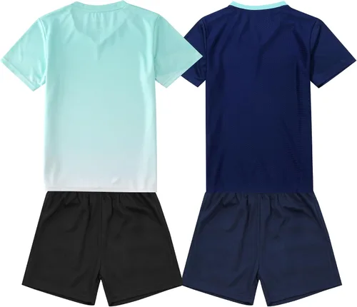 Vista 2 de Paquete de 2 camisetas de fútbol y pantalones cortos para niño, de secado rápido, uniforme de entrenamiento de equipo deportivo