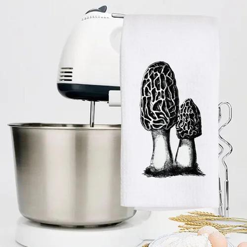 Vista 4 de LEVLO Toalla de cocina de hongos Morel, regalo para cazador de hongos, toalla de té de hongos morel, hongos, foragina, tejido de gofre, decoración