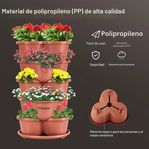 Vista 3 de VIVOSUN - Jardinera vertical apilable de 5 niveles para fresas, flores, hierbas y verduras, color marrón