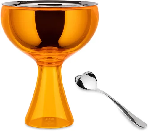Vista 7 de Alessi AMMI01S AZ Big Love - Juego de helados de diseño, cuenco en acero inoxidable 18/10 y resina termoplástica, color azul y cuchara de acero