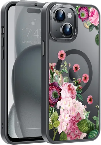 Vista 123 de Goodon para iPhone 15 Pro Max con protector de pantalla de privacidad, compatible con Magsafe, funda translúcida mate a prueba de golpes - Linda