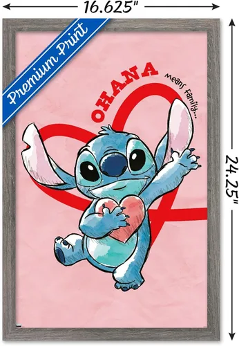 Vista 3 de Trends International Disney Lilo and Stitch - Póster de pared de corazones, 22.4 pulgadas de largo x 14.7 pulgadas, versión enmarcada en madera