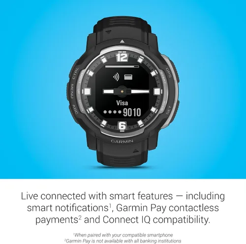 Vista 6 de Garmin Instinct Crossover, reloj inteligente híbrido resistente, manecillas analógicas y pantalla digital, color negro