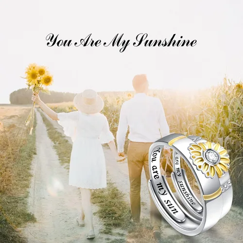 Vista 4 de Anillos a juego de anillos de girasol Claddagh anillos de plata de ley para parejas anillos de compromiso para él y ella