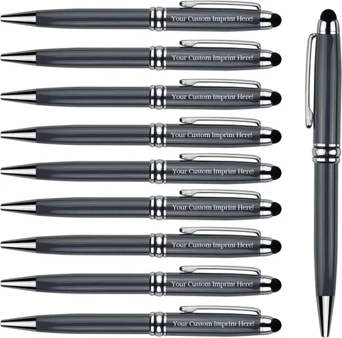 Vista 10 de Ancolo Bolígrafos personalizados con lápiz digital - Cuerpo metálico grabado con su mensaje, nombre/número de teléfono, tinta negra. Ideal