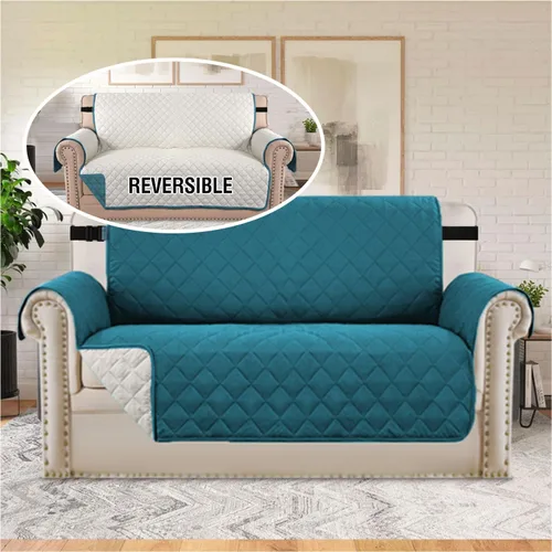 Vista 132 de H.VERSAILTEX Funda de sofá resistente al agua para sofá de 3 cojines, reversible, protector de muebles acolchado con correa elástica, funda de sofá