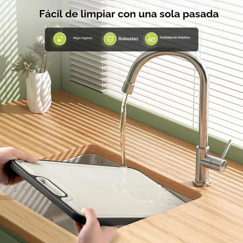 Vista 7 de Tabla de cortar de titanio para cocina, tabla de cortar de doble cara de grado alimenticio, titanio puro y paja de trigo PP, apta para lavavajillas