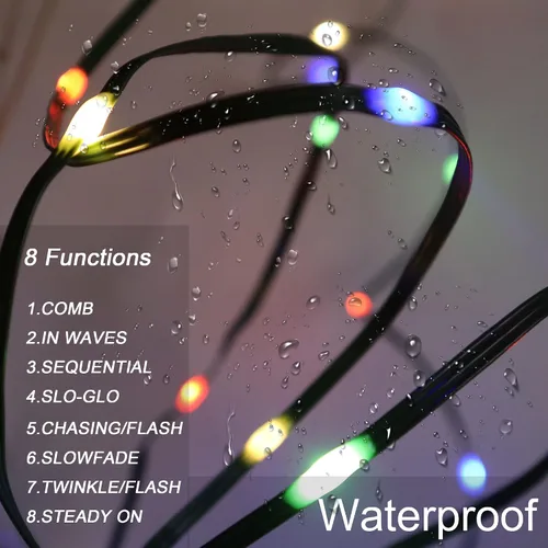 Vista 3 de Guirnalda de luces LED de Navidad con 8 modos de iluminación, 82 pies, luces multicolor para árbol de Navidad, luces parpadeantes para decoración