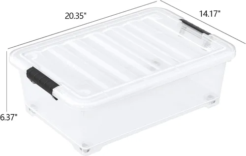Vista 2 de Paquete de 4 cubos de almacenamiento de plástico transparente debajo de la cama, contenedor de almacenamiento debajo de la cama con ruedas