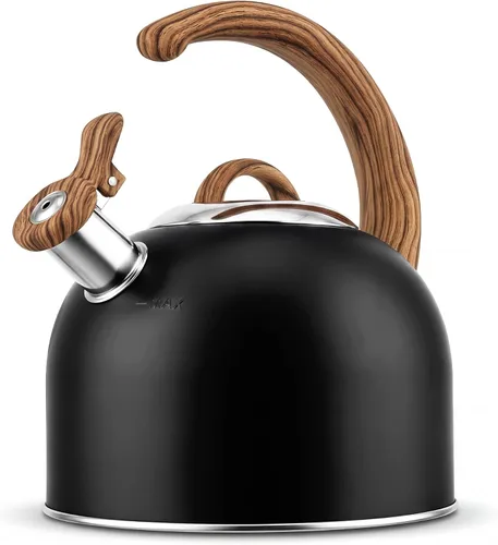 Vista 9 de Tetera de Harriet para estufa, tetera de 2.5QT con silbato de 5 capas en la parte inferior, tetera de acero inoxidable de grado alimenticio con Beige