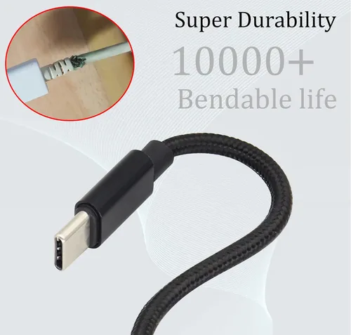 Vista 7 de Cable reversible doble tipo C USB C macho a USB C macho, cable trenzado de nailon premium con aislamiento recubierto de aislamiento, cable