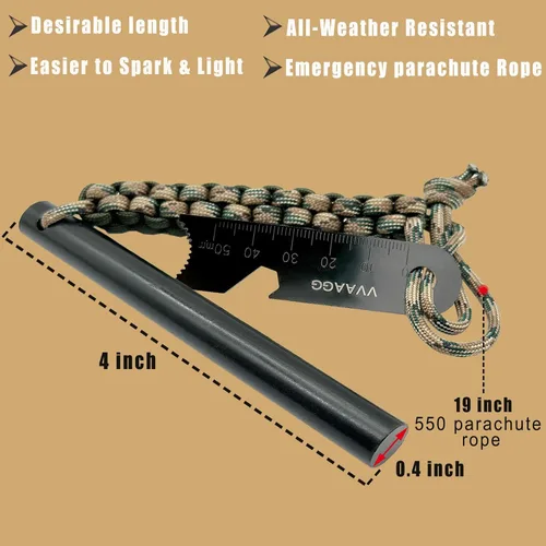 Vista 2 de VVAAGG 4 Inch Large Ferro Rod Fire Starter Survival Flint Kit Camuflaje