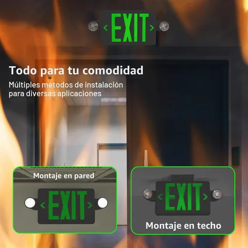 Vista 6 de CM MZY - Señal de salida LED verde con luces de emergencia, carcasa negra Negro Verde