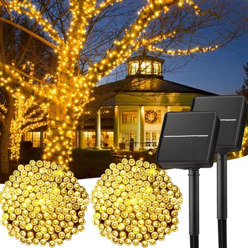 Vista 14 de Minetom Luces de Cadena Solares para Exteriores, 40 pies, 100 Luces LED de Cadena Alimentadas por Energía Solar con 8 Modos de Iluminación, Luces