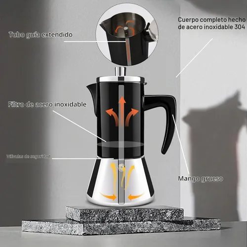 Vista 3 de 4 tazas de acero inoxidable 304 espesado Moka Pot Estufa Espresso Maker Cafeteras Italiano Percolador Espress Maker Capaz Greca Mocha cafetera