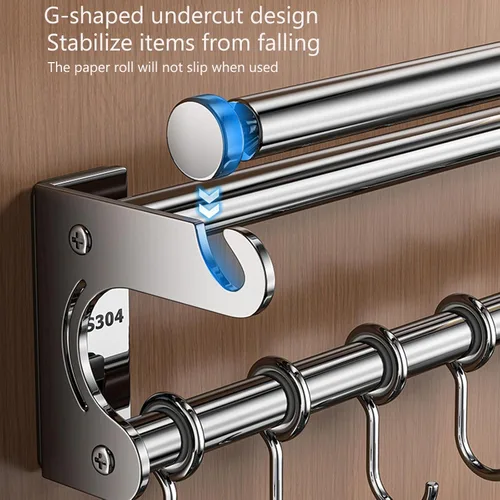 Vista 4 de Soporte de pared para cuchillos colgantes de pared, ahorra espacio, con ganchos, organizador de cocina, estante de almacenamiento para utensilios