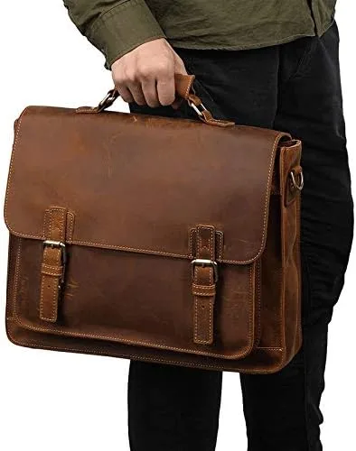 Vista 3 de BITWIT Shoulder Bags, Men's Briefcase Leather Men's Business Bag Retro Shoulder Bag Men's Men's Leather Bag (Color Black)