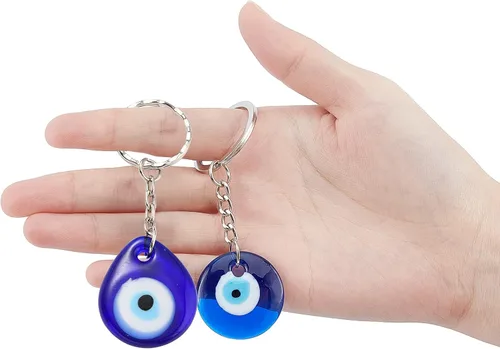 Vista 3 de PH PandaHall Juego de 6 llaveros de ojo turco de mano de Fátima Hamsa, búho, elefante de buena suerte, llavero de buena suerte, regalo para Navidad