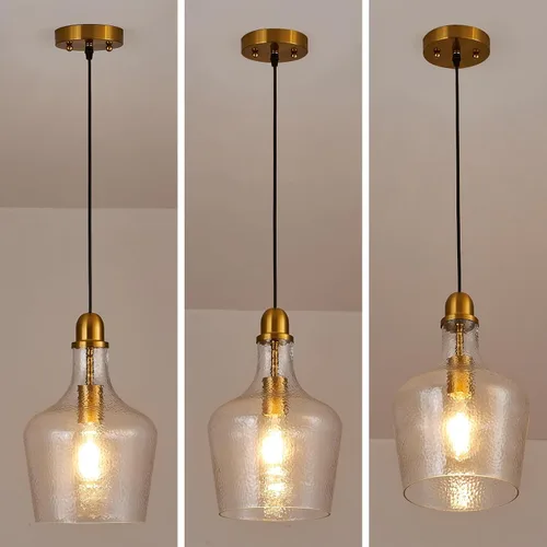 Vista 8 de Lámpara Colgante de Vidrio Moderna de Latón 1 Luz Individual con Cúpula Luminarias Colgantes para Isla de Cocina Comedor Pasillo, Diámetro 9 Latón