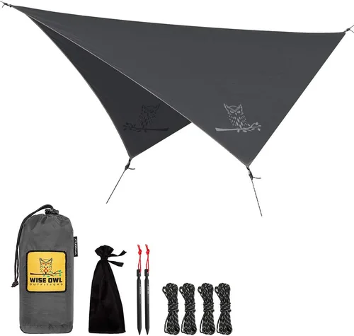 Vista 12 de Wise Owl Outfitters Toldo para Hamaca – Funda de lona impermeable para acampar con estacas de tienda de campaña y bolsa de transporte, refugio