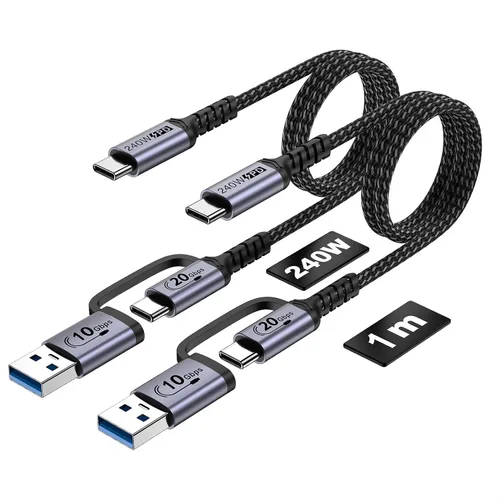 Vista 12 de Cable USB C 2 en 1 Android Auto [1.5 pies, 2 paquetes], cable de Plateado