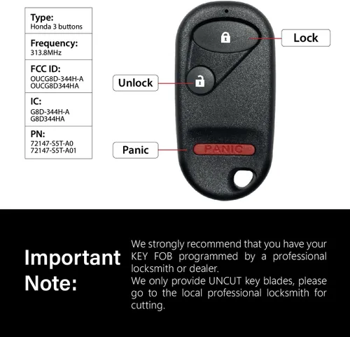 Vista 3 de Control remoto de entrada sin llave OUCG8D344HA 313.8MHz 3 botones de repuesto para Honda Civic Element CR-V 2002-2011