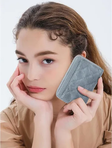 Vista 6 de FALAN MULE Cartera de Cuero para Tarjetas de Crédito con Bloqueo RFID Pequeña para Mujeres con Muñequera, Azul claro, Vintage