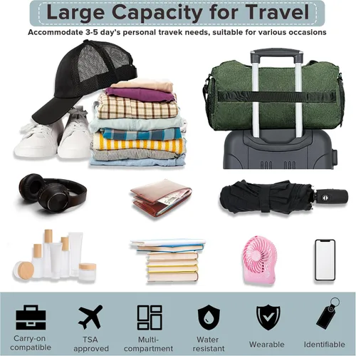 Vista 3 de Bolsas de gimnasio para hombres y mujeres, bolsa de lona deportiva, bolsa de gimnasio de viaje con compartimento para zapatos y bolsillo húmedo