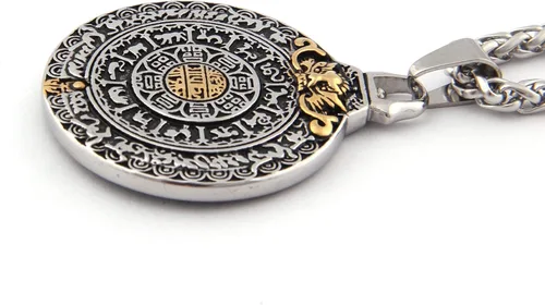 Vista 4 de Gungneer Collar de mandala con colgante de loto, cadena de quilla de acero inoxidable, amuleto de fuerza, joyería hindú, regalo para hombres